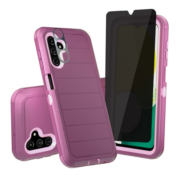 Xhy Samsung Galaxy A13 5G Case with Privacy Screen and Lens Protector Military Grade Full Body Multilayer Drop Shock Protection 3 in 1 Rugged Durable Detachable for Galaxy A13 5G Phone - Wine Pink