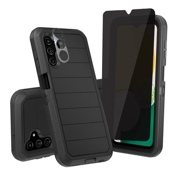 Xhy Samsung Galaxy A13 5G Case with Privacy Screen and Lens Protector Military Grade Full Body Multilayer Drop Shock Protection 3 in 1 Rugged Durable Detachable for Galaxy A13 5G Phone - Black