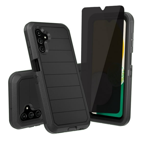 Xhy Samsung Galaxy A13 5G Case with Privacy Screen Protector Military Grade Full Body Multilayer Drop Shock Protection 3 in 1 Rugged Durable Detachable for Galaxy A13 5G Phone - Black