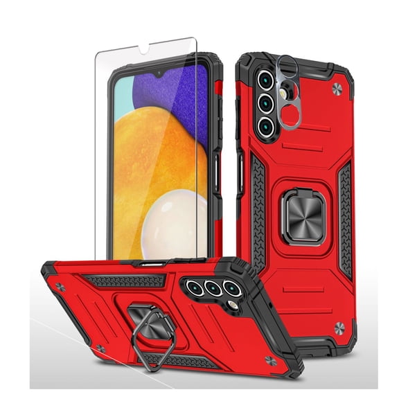 Xhy Samsung Galaxy A13 5G Case with Screen and Lens Protector Magnetic Ring Holder Kickstand Military Grade Full Body Double Layer Drop Protection Durable Detachable for Samsung A13 5G Phone - Red
