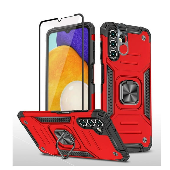 Xhy Samsung Galaxy A13 5G Case with Screen and Lens Protector Magnetic Ring Holder Kickstand Military Grade Full Body Double Layer Drop Protection Durable Detachable for Samsung A13 5G Phone - Red