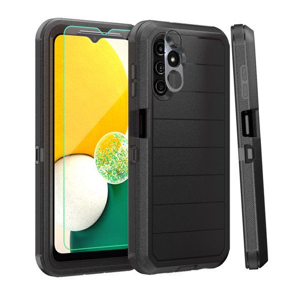 Xhy Samsung Galaxy A13 5G Case with Screen and Lens Protector Military Grade Full Body Multilayer Drop Shock Protection 3 in 1 Rugged Durable Detachable for Galaxy A13 5G Phone - Black