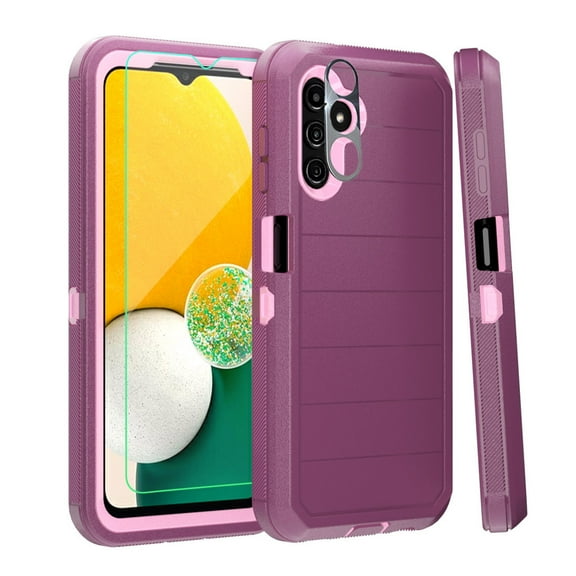 Xhy Samsung Galaxy A13 5G Case with Screen and Lens Protector Military Grade Full Body Multilayer Drop Shock Protection 3 in 1 Rugged Durable Detachable for Galaxy A13 5G Phone - Wine Pink