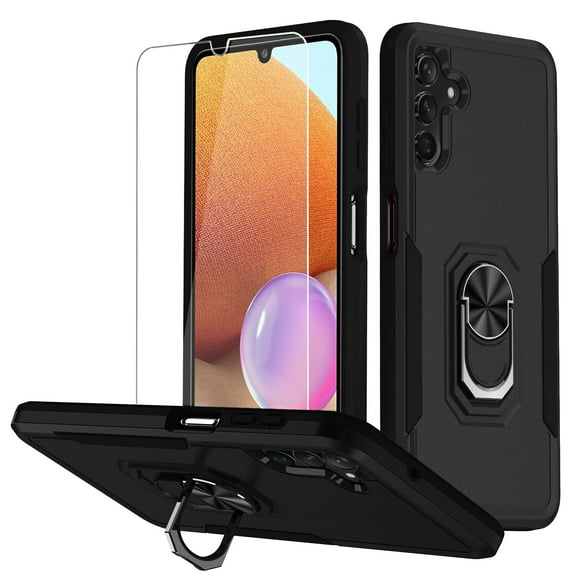 Xhy Samsung Galaxy A13 5G Case with Screen Protector Military Grade Shockproof Cover Ring Holder Kickstand Support Magnetic Car Mount Dual Layer Protective Phone Case (Black)