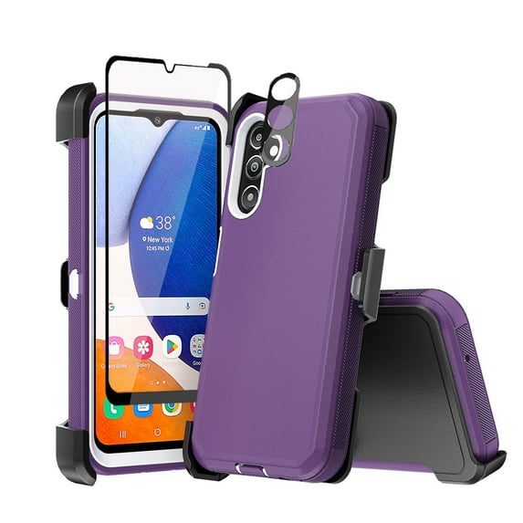 Xhy Samsung Galaxy A14 5G Case with Belt Clip Holster and Screen and Lens Protector Military Grade Heavy Duty 3 in 1 Shockproof Armor Rugged Durable for Galaxy A14 5G Phone - Purple+White