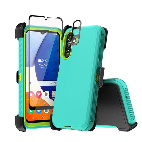 Xhy Samsung Galaxy A14 5G Case with Belt Clip Holster and Screen and Lens Protector Military Grade Heavy Duty 3 in 1 Shockproof Armor Rugged Durable for Galaxy A14 5G Phone - Green+Yellow