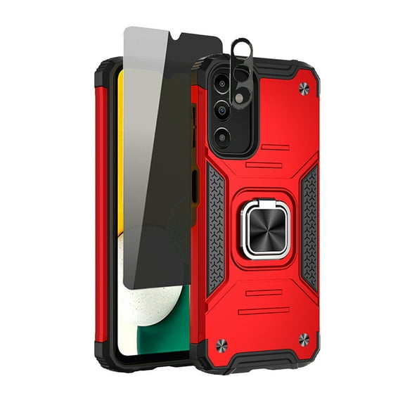 Xhy Samsung Galaxy A14 5G Case with Privacy Screen and Lens Protector Magnetic Ring Kickstand Military Grade Double Layer Drop Protection Durable Detachable for Galaxy A14 5G Phone - Red