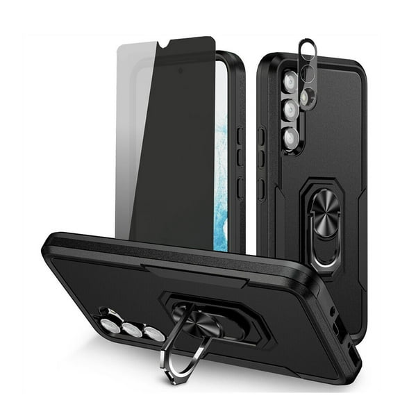 Xhy Samsung Galaxy A14 5G Case with Privacy Screen and Lens Protector Magnetic Ring Kickstand Military Grade Double Layer Drop Protection Rugged for Galaxy A14 5G Phone - Black