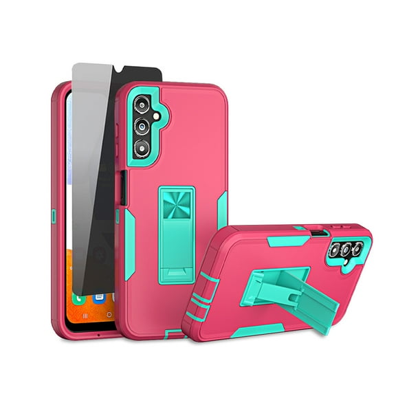 Xhy Samsung Galaxy A14 5G Case with Privacy Screen Protector and Magnetic Car Mount Kickstand Military Grade Double Layer Drop Protection Rugged Durable for Galaxy A14 5G Phone - Rose Red&Green
