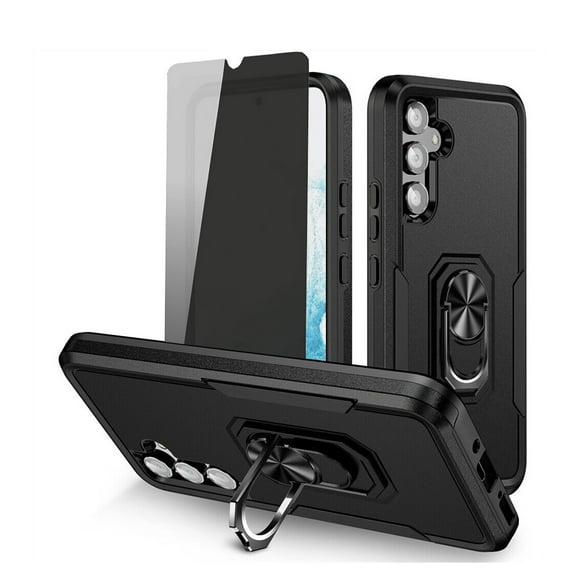 Xhy Samsung Galaxy A14 5G Case with Privacy Screen Protector and Magnetic Ring Kickstand Military Grade Double Layer Drop Protection Rugged for Galaxy A14 5G Phone - Black