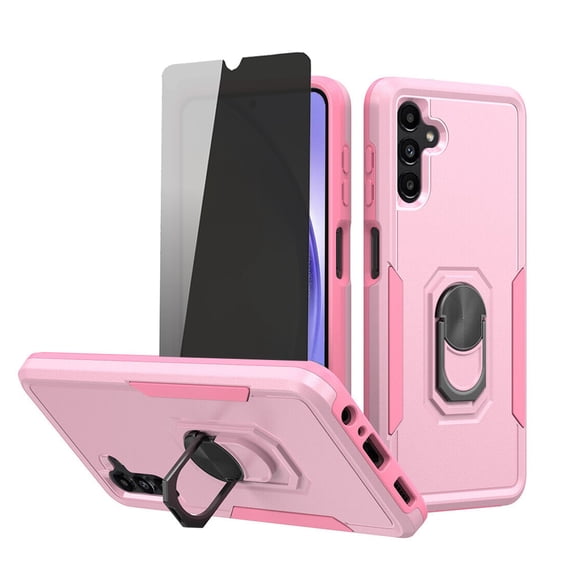 Xhy Samsung Galaxy A14 5G Case with Privacy Screen Protector and Magnetic Ring Kickstand Military Grade Double Layer Drop Protection Rugged for Galaxy A14 5G Phone - Pink