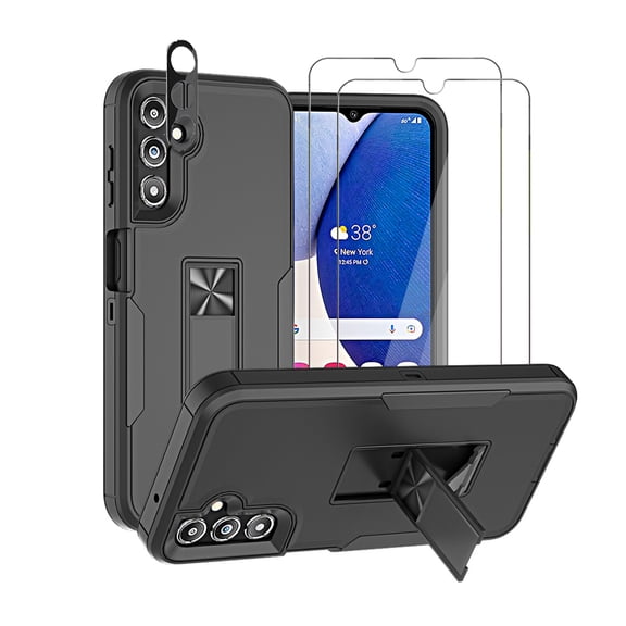 Xhy Samsung Galaxy A14 5G Case with Screen and Lens Protector and Magnetic Car Mount Kickstand Military Grade Full Body Double Layer Rugged Durable for Galaxy A14 5G Phone - Black