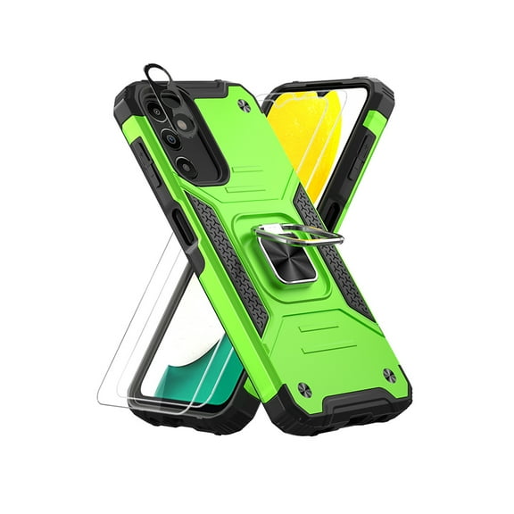 Xhy Samsung Galaxy A14 5G Case with Screen and Lens Protector Magnetic Ring Kickstand Military Grade Double Layer Drop Protection Durable Detachable for Galaxy A14 5G Phone - Green