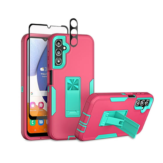 Xhy Samsung Galaxy A14 5G Case with Screen Protector and Magnetic Car Mount Kickstand Military Grade Full Body Double Layer Drop Protection Rugged Durable for Galaxy A14 5G Phone - Rose Red&Green