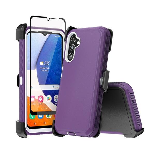 Xhy Samsung Galaxy A15 5G Case with Belt Clip Holster and Screen Protector Military Grade Heavy Duty Protection 3 in 1 Shockproof Armor Rugged Durable for Galaxy A15 5G Phone - Purple+White
