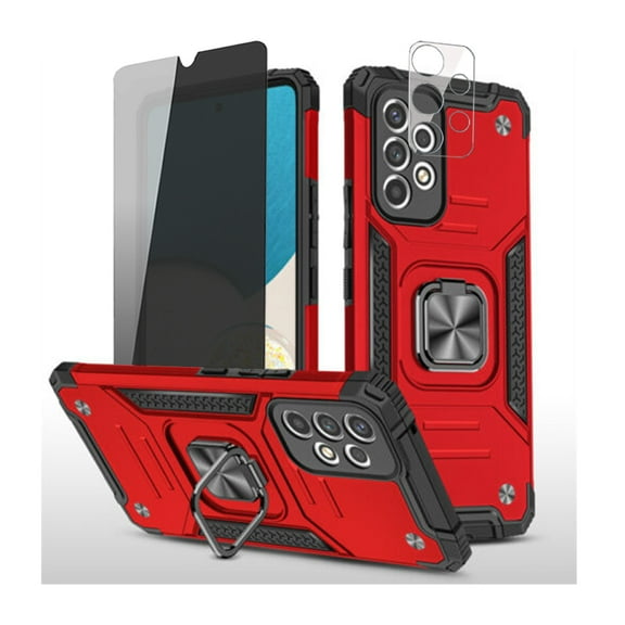 Xhy Samsung Galaxy A23 5G Case with Privacy Screen and Lens Protector Magnetic Ring Mount Kickstand Military Grade Double Layer Drop Protection Rugged Durable for Galaxy A23 5G Phone - Red