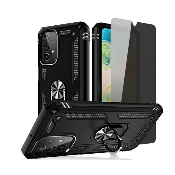 Xhy Samsung Galaxy A23 5G Case with Privacy Screen Protector and Magnetic Car Mount Kickstand Military Grade Full Body Double Layer Drop Protection Rugged Durable for Galaxy A23 5G Phone - Black