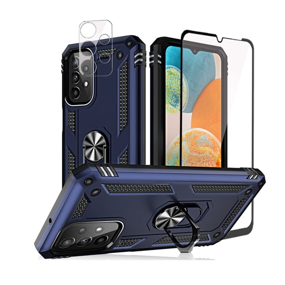 Xhy Samsung Galaxy A23 5G Case with Screen and Lens Protector Magnetic Ring Mount Kickstand Military Grade Full Body Double Layer Drop Protection Rugged Durable for Galaxy A23 5G Phone - Blue