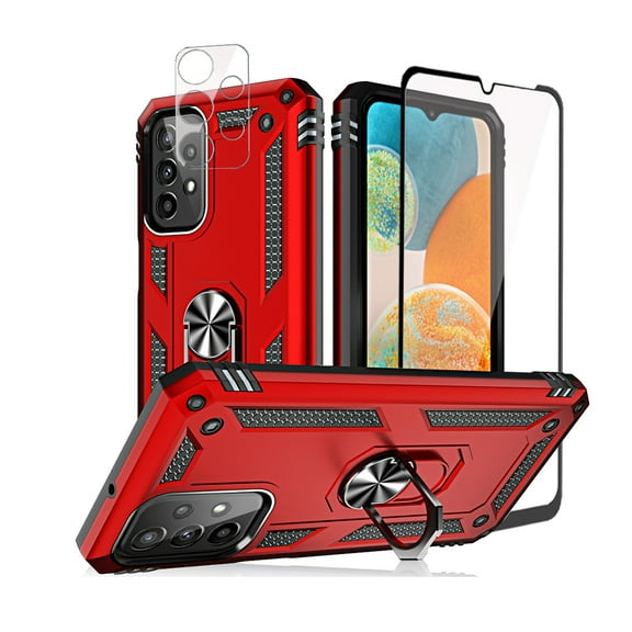 Xhy Samsung Galaxy A23 5G Case with Screen Protector and Magnetic Ring Mount Kickstand Military Grade Full Body Double Layer Drop Protection Rugged Durable Detachable for Galaxy A23 5G Phone - Red