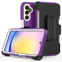 Xhy Samsung Galaxy A25 5G Case with Belt Clip Holster Military Grade Heavy Duty Protection 3 in 1 Shockproof Armor Rugged Durable Detachable for Galaxy A25 5G Phone - Purple White
