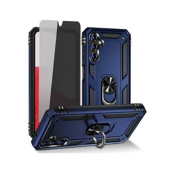 Xhy Samsung Galaxy A25 5G Case with Privacy Screen Protector and Magnetic Ring Mount Kickstand Military Grade Full Body Double Layer Drop Protection Detachable for Galaxy A25 5G Phone - Blue