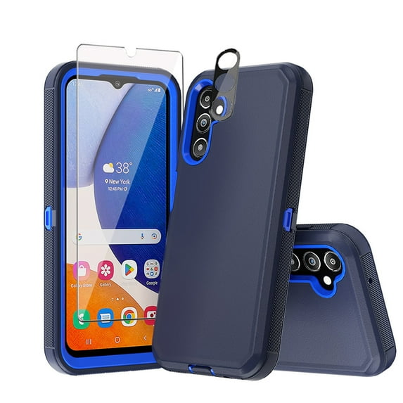 Xhy Samsung Galaxy A25 5G Case with Screen and Lens Protector Military Grade Heavy Duty Protection 3 in 1 Shockproof Armor Rugged Durable Detachable for Galaxy A25 5G Phone - Dark Blue+Blue