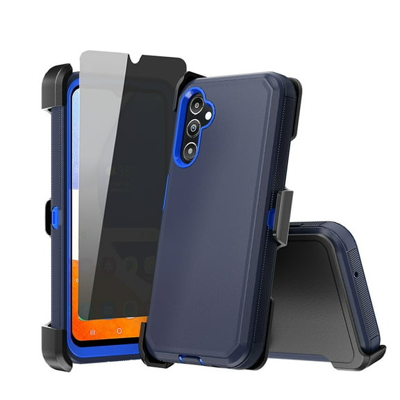 Xhy Samsung Galaxy A35 5G Case with Belt Clip Holster and Privacy Screen Protector Military Grade Protection 3 in 1 Shockproof Armor Durable Detachable for Galaxy A35 5G Phone - Dark Blue+Blue