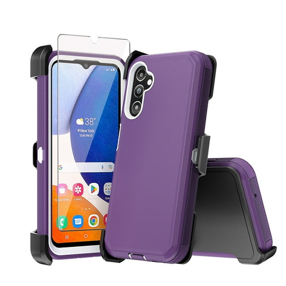 Xhy Samsung Galaxy A35 5G Case with Belt Clip Holster and Screen Protector Military Grade Protection 3 in 1 Shockproof Armor Rugged Durable Detachable for Galaxy A35 5G Phone - Purple+White