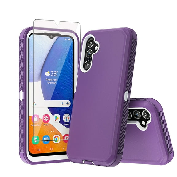 Xhy Samsung Galaxy A35 5G Case with Screen Protector Military Grade Heavy Duty Protection 3 in 1 Shockproof Armor Rugged Durable Detachable for Galaxy A35 5G Phone - Purple+White