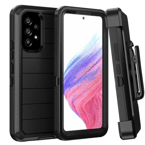 Xhy Samsung Galaxy A53 5G Case with Belt Clip Holster Military Grade Full Body Multilayer Drop Shock Protection 3 in 1 Rugged Durable Detachable for Samsung A53 5G Phone - Black