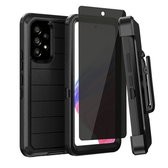 Xhy Samsung Galaxy A53 5G Case with Belt Clip Holster and Privacy Screen Protector Military Grade Full Body Multilayer Drop Protection 3 in 1 Rugged Durable Detachable for Samsung A53 5G Phone -Black