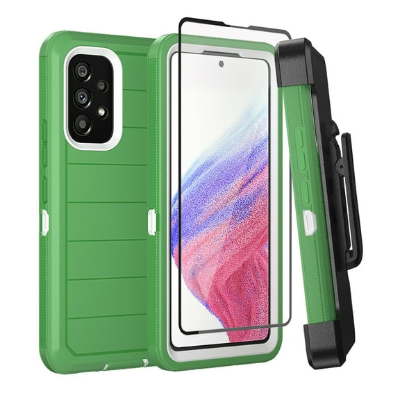 Xhy Samsung Galaxy A53 5G Case with Belt Clip Holster and Screen Protector Military Grade Full Body Multilayer Drop Protection 3 in 1 Rugged Durable Detachable for Samsung A53 5G Phone - Green White
