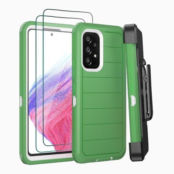 Xhy Samsung Galaxy A53 5G Case with Belt Clip Holster and Screen Protector Military Grade Full Body Multilayer Drop Protection 3 in 1 Rugged Durable Detachable for Samsung A53 5G Phone - Green White