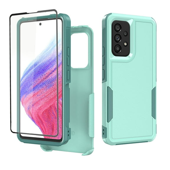 Xhy for Samsung Galaxy A53 5G Case With Black Silk Screen Protector Military Grade Full Body Double Layer Protection Shockproof Drop TPU Durable Removable Galaxy A53 5G Phone Case - Light Green