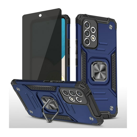 Xhy Samsung Galaxy A53 5G Case with Privacy Screen Protector Magnetic Ring Holder Kickstand Military Grade Full Body Double Layer Drop Protection Durable Detachable for Samsung A53 5G Phone - Blue