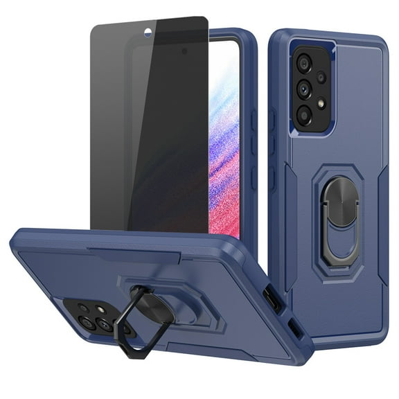 Xhy Samsung Galaxy A53 5G Case with Privacy Screen Protector Military Grade Shockproof Cover Ring Holder Kickstand Support Magnetic Car Mount Dual Layer Protective Phone Case (Blue)