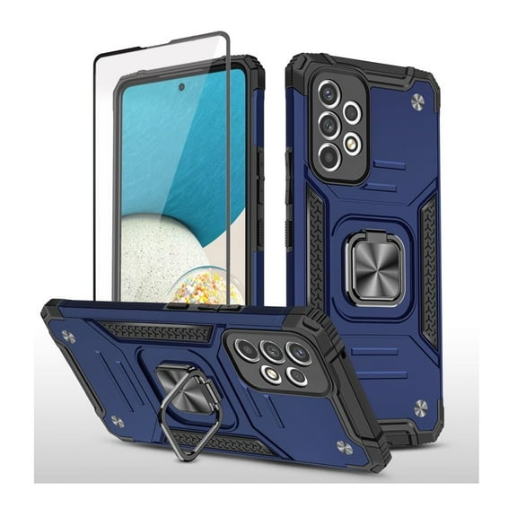 Xhy Samsung Galaxy A53 5G Case with Screen Protector Magnetic Ring Holder Kickstand Military Grade Full Body Double Layer Drop Protection Durable Detachable for Samsung Galaxy A53 5G Phone - Blue