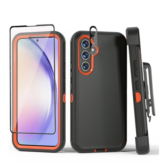 Xhy Samsung Galaxy A54 5G Case with Screen and Lens Protector and Belt Clip Holster Military Grade Heavy Duty 3 in 1 Shockproof Armor Rugged Durable for Galaxy A54 5G Phone - Purple+White