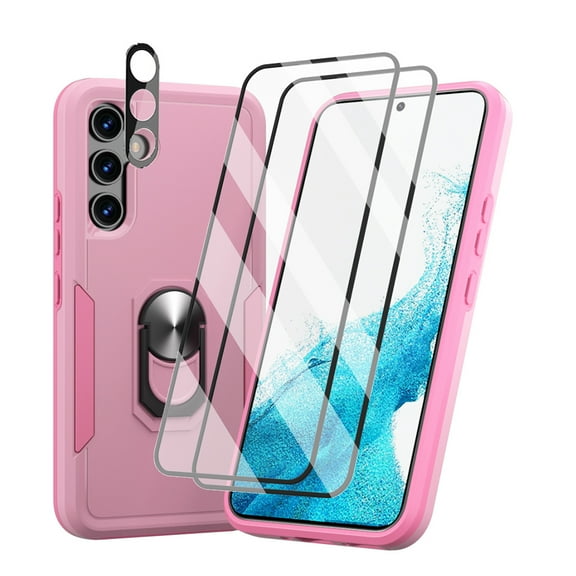 Xhy Samsung Galaxy A54 5G Case with Screen and Lens Protector Magnetic Ring Kickstand Military Grade Double Layer Drop Protection Rugged Detachable for Galaxy A54 5G Phone - Pink