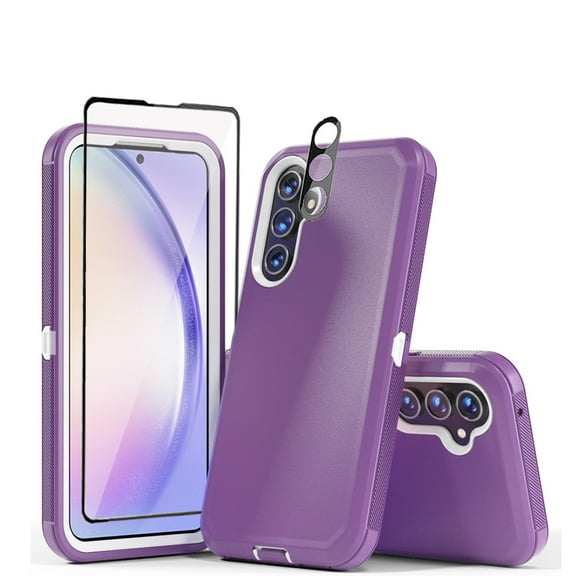 Xhy Samsung Galaxy A54 5G Case with Screen and Lens Protector Military Grade Heavy Duty 3 in 1 Shockproof Armor Rugged Durable for Galaxy A54 5G Phone - Purple+White