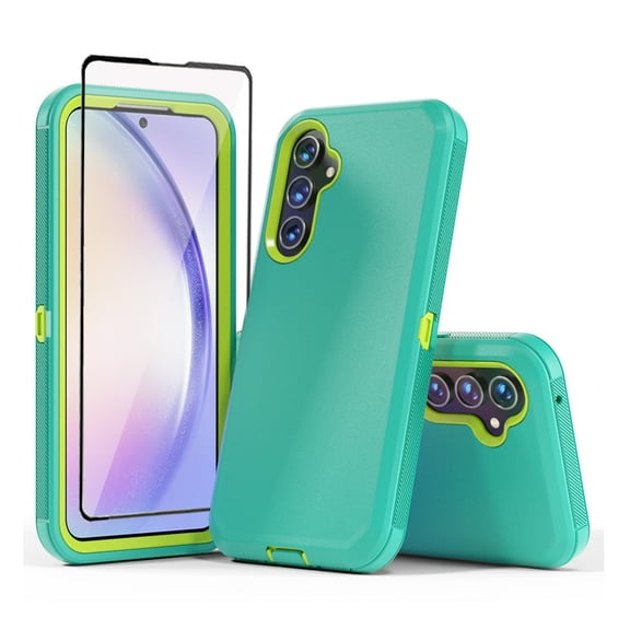 Xhy Samsung Galaxy A54 5G Case with Screen Protector Military Grade Heavy Duty 3 in 1 Shockproof Armor Rugged Durable for Galaxy A54 5G Phone - Green+Yellow