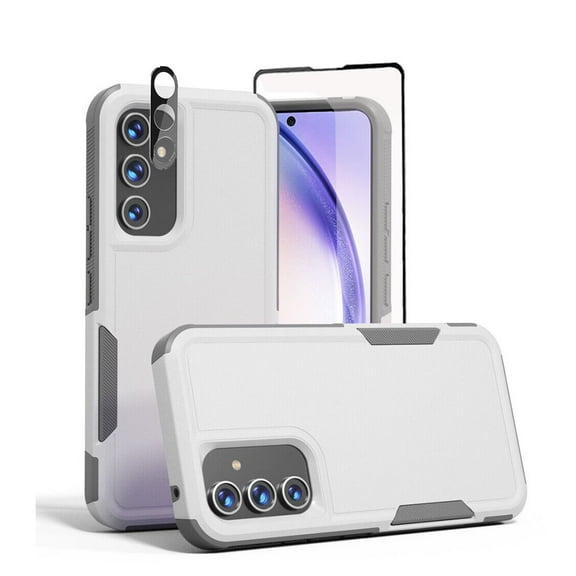 Xhy Samsung Galaxy A54 5G Case with Screen and Lens Protector Military Grade Double Layer Drop Resistant Durable for Galaxy A54 5G Phone - White Grey