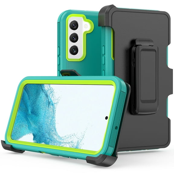 Xhy Samsung Galaxy S22 Case Heavy Duty Hard Shockproof Armor Protector phone Case Cover with Belt Clip Holster (Green+Yellow)