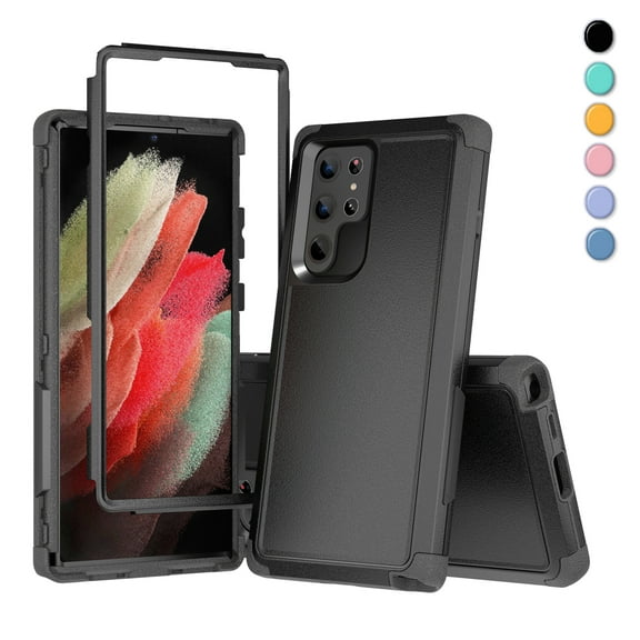 Xhy for Samsung Galaxy S22 Ultra Case 6.8" 2022 Rugged Rubber Durable 3 in 1 Protective Samsung S22 Ultra 5G Phone Cover for Girl Men Women Cute (Black)