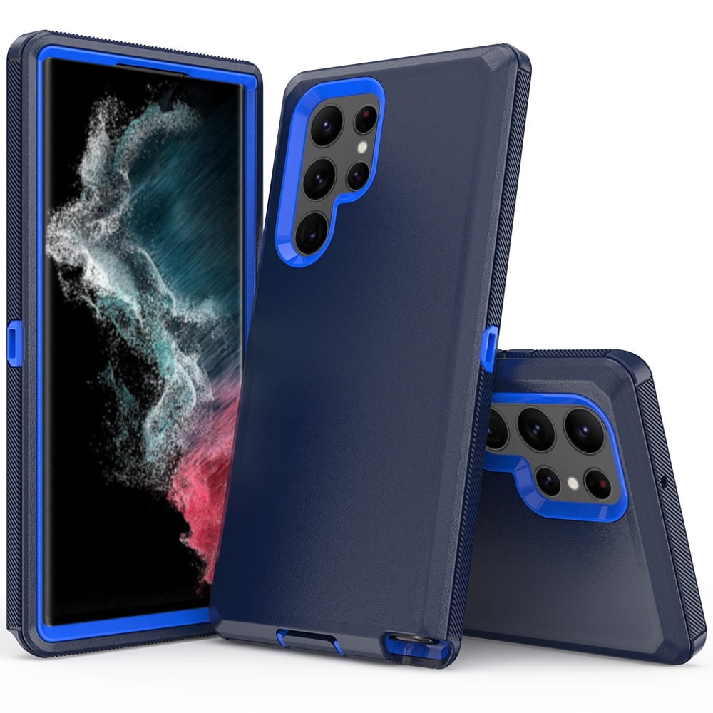 Xhy for Samsung Galaxy S22 Ultra Case 6.8" 2022 Rugged Rubber Durable 3 in 1 Protective Samsung S22 Ultra 5G Phone Cover for Girl Men Women Cute (Dark Blue)
