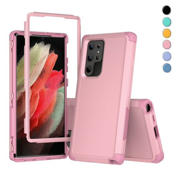 Xhy for Samsung Galaxy S22 Ultra Case 6.8" 2022 Rugged Rubber Durable 3 in 1 Protective Samsung S22 Ultra 5G Phone Cover for Girl Men Women Cute (Pink)