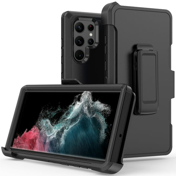 Xhy Samsung Galaxy S22 Ultra Case Heavy Duty Hard Shockproof Armor Protector phone Case Cover with Belt Clip Holster (Black)
