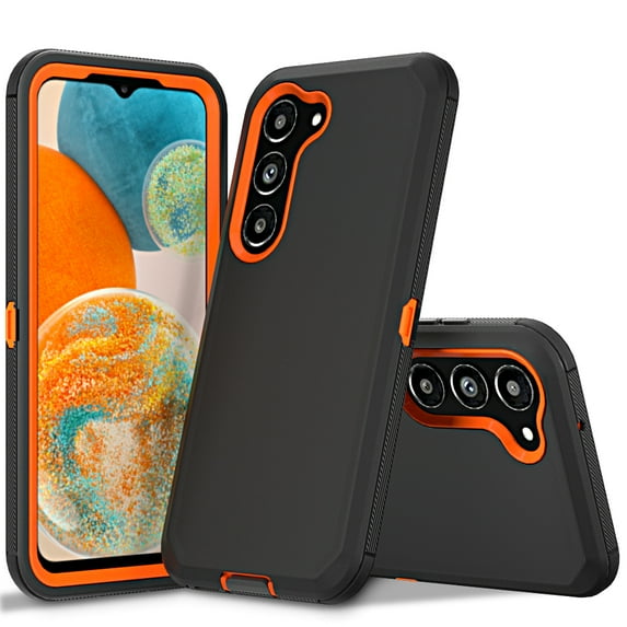 Xhy Samsung Galaxy S23 Case Military Grade Heavy Duty Protection 3 in 1 Shockproof Armor Rugged Durable Detachable for Galaxy S23 Phone - Black+Orange
