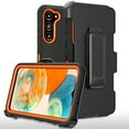 thumbnail image 1 of Xhy Samsung Galaxy S23 Plus Case with Belt Clip Holster and Lens Protector Military Grade Heavy Duty 3 in 1 Shockproof Armor Rugged Durable Detachable for Galaxy S23 Plus Phone - Black+Orange, 1 of 10