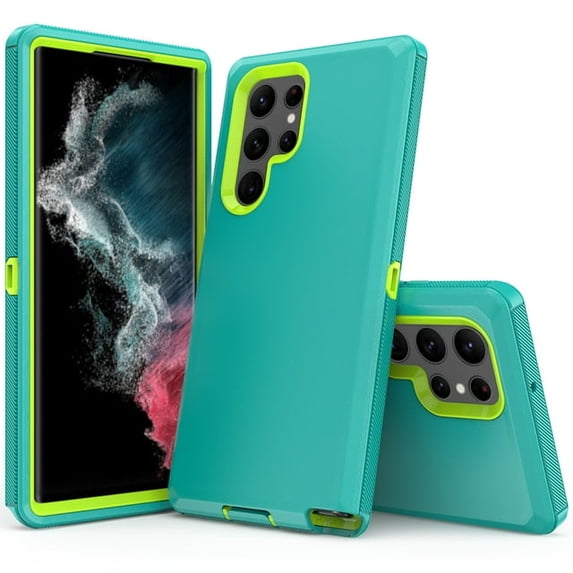 Xhy Samsung S22 Ultra Case Heavy Duty Hard PC Soft TPU Phone Cover for Samsung Galaxy S22 Ultra 5G Green&Yellow